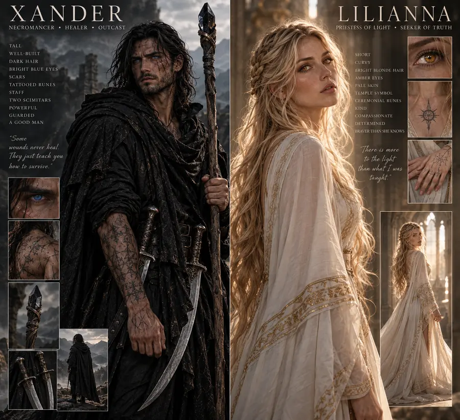 Character artwork of Xander and Lilianna